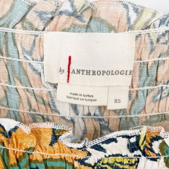 Anthropologie The Rayna Button Down Smocked Top Puff Sleeve Floral Women's XS - Picture 6 of 9